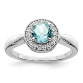 Sterling Silver Rhodium-plated CZ and Light Blue Glass Stone Ring - 3