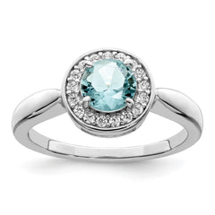 Sterling Silver Rhodium-plated CZ and Light Blue Glass Stone Ring - 3