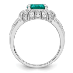 Sterling Silver Rhodium-plated Clear and Teal CZ Vintage Style Ring - 2