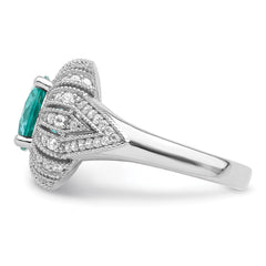 Sterling Silver Rhodium-plated Clear and Teal CZ Vintage Style Ring - 3