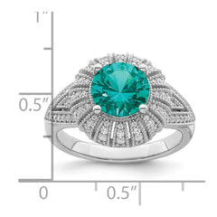 Sterling Silver Rhodium-plated Clear and Teal CZ Vintage Style Ring - 3