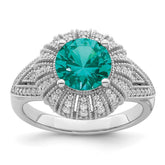 Sterling Silver Rhodium-plated Clear and Teal CZ Vintage Style Ring - 2