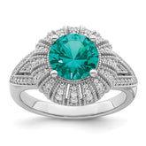 Sterling Silver Rhodium-plated Clear and Teal CZ Vintage Style Ring - 3