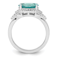 Sterling Silver Rhodium plated Green and White CZ Ring - 3