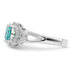 Sterling Silver Rhodium plated Green and White CZ Ring - 3