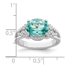 Sterling Silver Rhodium plated Green and White CZ Ring - 3