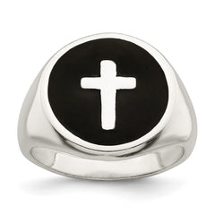 Sterling Silver Rhodium-plated Enameled Cross Ring - 6
