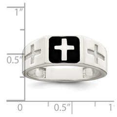 Sterling Silver Rhodium-plated Enameled Cross Ring