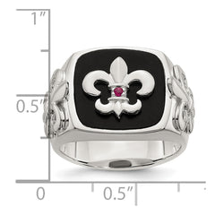 Sterling Silver .03Ruby/Black Agate Fleur de Lis Ring - 3