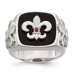Sterling Silver .03Ruby/Black Agate Fleur de Lis Ring - 3