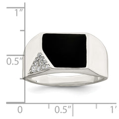 Sterling Silver Black Enameled and CZ Mens Ring - 2