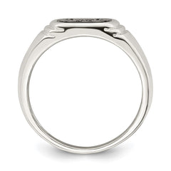 Sterling Silver Black Enameled Mens Skull and Crossbones Ring - 3