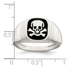Sterling Silver Black Enameled Mens Skull and Crossbones Ring - 3