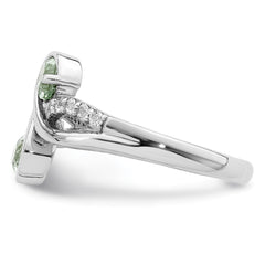 SS Rhod-plated .6t.w. Green Quartz & White Topaz Swirl Ring - 2