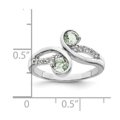 SS Rhod-plated .6t.w. Green Quartz & White Topaz Swirl Ring - 2