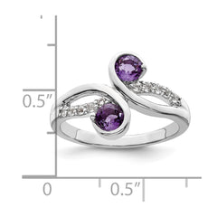 SterlingSilver Rhod-plated .6t.w. Amethyst & White Topaz Swirl Ring - 2