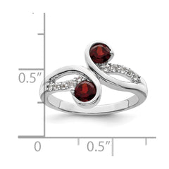 Sterling Silver Rhod-plated .8t.w. Garnet & White Topaz Swirl Ring - 2