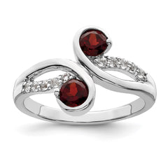 Sterling Silver Rhod-plated .8t.w. Garnet & White Topaz Swirl Ring - 2