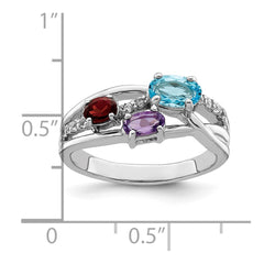 Sterling Silver RH-plated 1.15t.w. BT/AM/GA/WT Oval Ring - 3