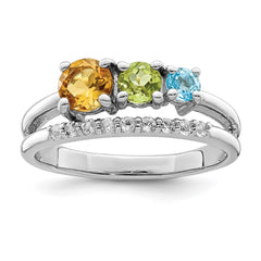 Sterling Silver RH-plated .95t.w. CI/PE/BT/WT Circle ByPass Ring - 3