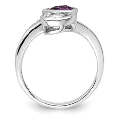 Sterling Silver Rhodium-plated Pear Shape Amethyst & White Topaz Ring - 2