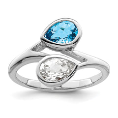 Sterling Silver Rhodium-plated Polished Blue & White Topaz ByPass Ring - 3