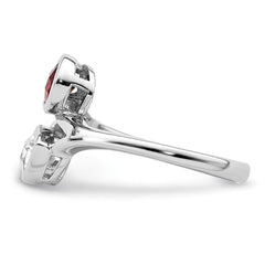 Sterling Silver Rhodium-plated Polished Garnet & White Topaz ByPass Ring - 3