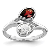 Sterling Silver Rhodium-plated Polished Garnet & White Topaz ByPass Ring - 2