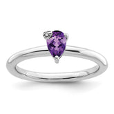 Sterling Silver Rhodium-plated Polished Pear Amethyst & White Topaz Ring