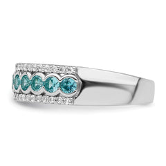 Sterling Silver Rhodium plated Aqua & White CZ Band - 3