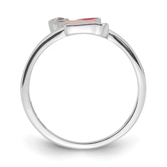 Sterling Silver Rhodium-plated Pink Enamel & CZ Elephant Children's Ring - 2