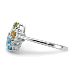 SS Rh Lt.Swiss Blue Topaz/ White Topaz and Peridot and Citrine Ring - 2