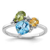 SS Rh Lt.Swiss Blue Topaz/ White Topaz and Peridot and Citrine Ring - 3