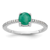 Sterling Silver Rh-plated-plated 1.0EM Emerald and .12WT White Topaz Ring - 3