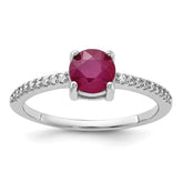 Sterling Silver Rh-plated-plated 1.43R Ruby and .12WT White Topaz Ring - 2