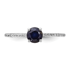 Sterling Silver Rh-plated-plated .81S Sapphire and .12WT White Topaz Ring - 2