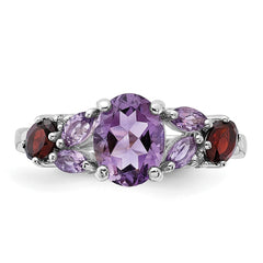 Sterling Silver Rh-plated Amethyst Pk Quartz Garnet and White Topaz Ring - 3