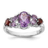Sterling Silver Rh-plated Amethyst Pk Quartz Garnet and White Topaz Ring - 2