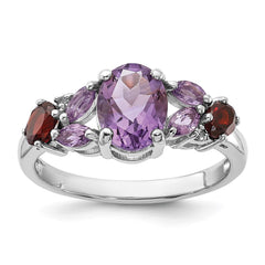 Sterling Silver Rh-plated Amethyst Pk Quartz Garnet and White Topaz Ring - 3