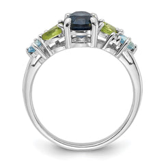 SS Rhodium London Lt.Swiss Blue/White Topaz and Peridot Ring - 3