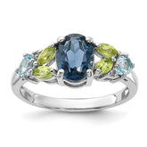 SS Rhodium London Lt.Swiss Blue/White Topaz and Peridot Ring - 2