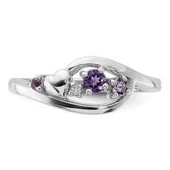 SS Rhodium-plated Amethyst Pink Quartz and CZ with Heart Ring - 2