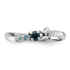 SS Rhodium London and Lt Swiss Blue Topaz and CZ Star Curve Ring - 3