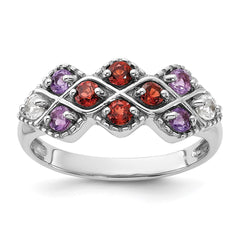 Sterling Silver Rhodium-plated Garnet Amethyst and White Topaz Ring - 3