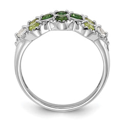 Sterling Silver Rhodium Chrome Diopside Peridot and White Topaz Ring - 2