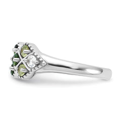 Sterling Silver Rhodium Chrome Diopside Peridot and White Topaz Ring - 2