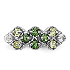 Sterling Silver Rhodium Chrome Diopside Peridot and White Topaz Ring - 3