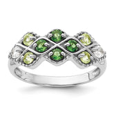 Sterling Silver Rhodium Chrome Diopside Peridot and White Topaz Ring - 3