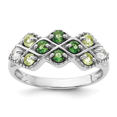 Sterling Silver Rhodium Chrome Diopside Peridot and White Topaz Ring - 3