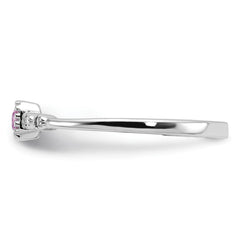 SS Rhodium-plated .43Created Pink Sapphire and .02Cr. Sapphire Ring - 3